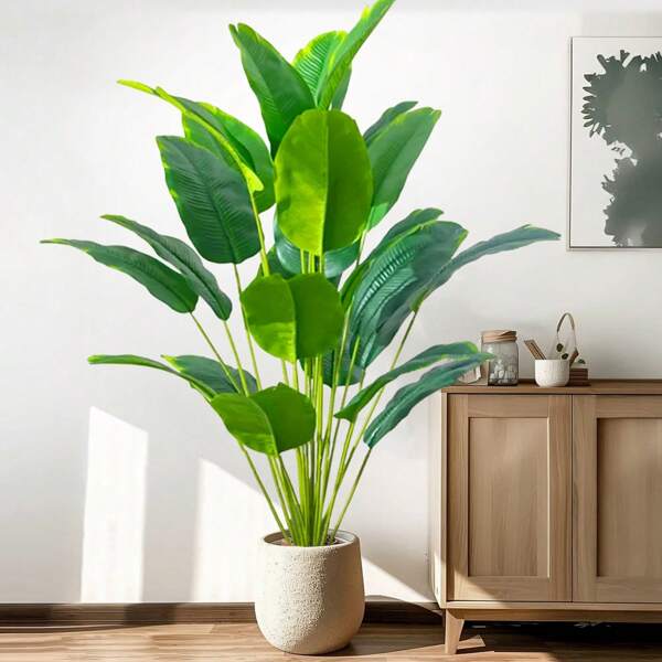 65-90-120 cm/47,2 pouces 24 feuilles Grande plante artificielle de palmier tropical à feuilles de bananier, feuilles de strelitzia reginae au toucher réaliste en plastique pour la maison et le jardin