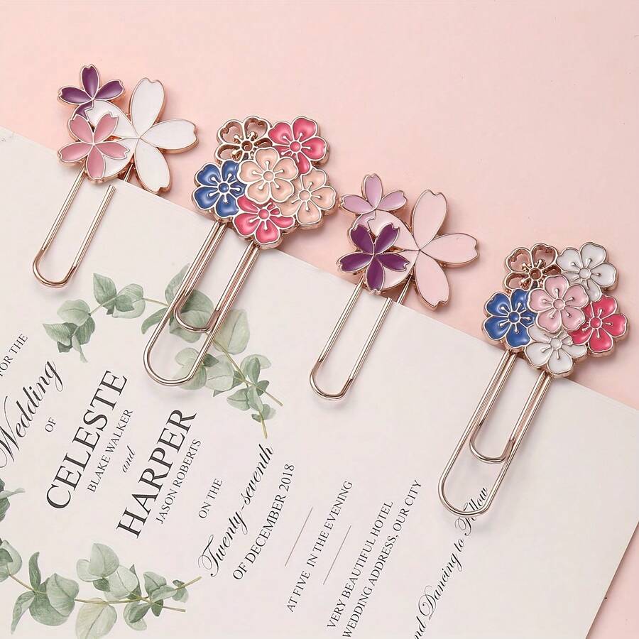 3 件/套花形夹子书签 - 铁制，适合整理书籍