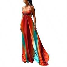 Sexy 2025 New Sexy Strap Gradient Color Island Style Dress Beach Long Dress - Picture Color - View 6