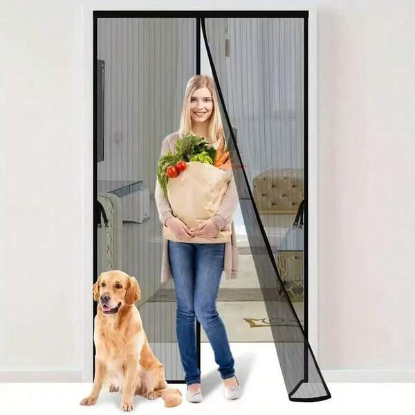 Cortina de puerta antimosquitos, pantalla de puerta con ventilación Invisible, sin perforaciones, cierre automático magnético, pantalla antimoscas contra insectos 210cm *90cm