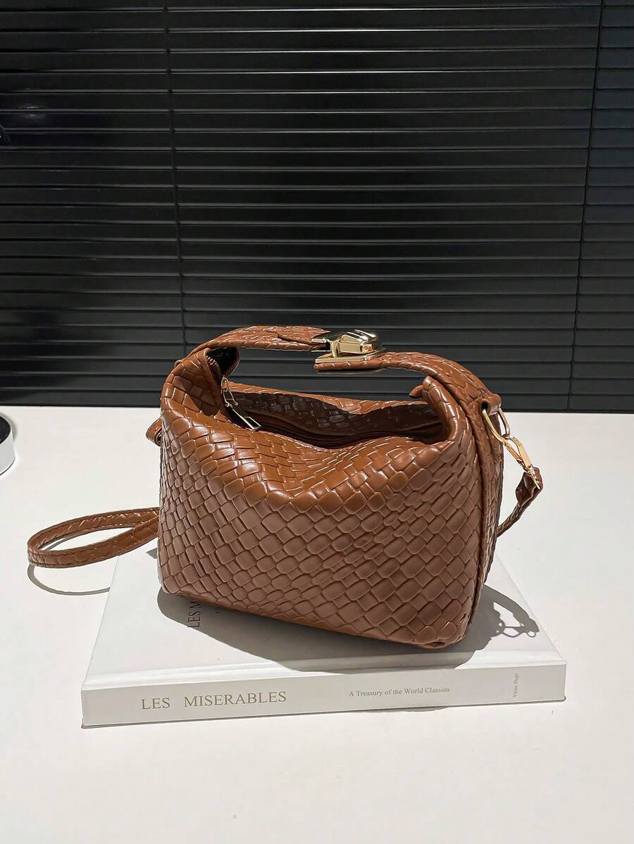 Bolsa feminina francesa de alta qualidade, modelo 2025, em tecido trançado, estilo western, com textura exclusiva, ideal para o dia a dia e versátil como bolsa tote.