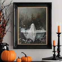 1 件浴缸里的鬼魂，万圣节装饰，鬼魂浴室印刷品，艺术海报印刷品，黑暗学院，复古海报，哥特式绘画，恐怖万圣节墙壁艺术，适用于宿舍、浴室、客厅、房间墙壁装饰，裱框艺术，易于悬挂