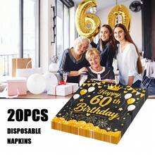 80/40/20 قطعة من منديل الحفلات عيد الميلاد القابل للتخلص من البالوعة مقاس 13 * 13 بوصة، خلفية سوداء، نص عيد ميلاد ال- 60 سعيد بالذهبي، تاج عيد الميلاد و نمط البالونات، تستخدم في حفلات أعياد الميلاد، التجمعات العائلية، فنادق وديكور المطاعم