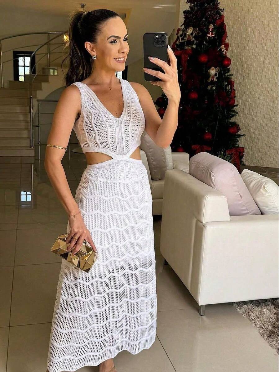 Women Sweater Dresses - White - View 1