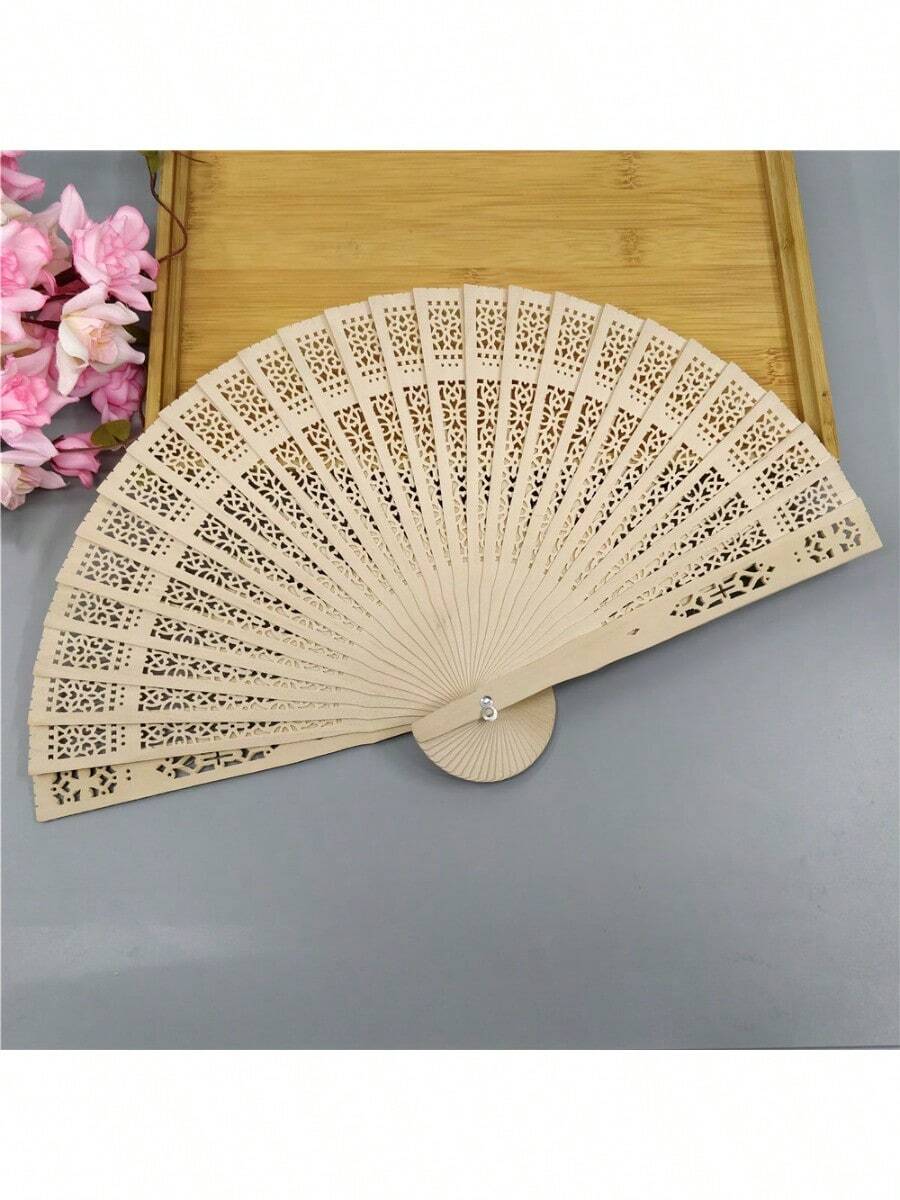 1 chiếc quạt gấp bằng gỗ Nhật Bản - Quạt tre cầm tay thanh lịch có hoa văn chạm khắc rỗng, quạt phong cách phương Đông truyền thống dùng cho tiệc cưới/tiệc cô dâu/trang trí nhà cửa/quà tặng tiệc (sẵn sàng làm quà tặng) Quay lại trường học - A - Xem 1