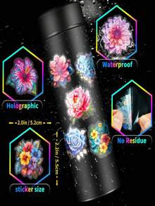 50sheets Decorative Stickers, Laser Flower PET Transparent Sticker Hand Account Waterproof Stickers For Scrapbook Label Diary Stationery Album Telephone Journal Planner - Multicolor - View 6