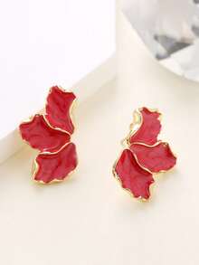 1 对时尚优雅三瓣珐琅金属花卉耳钉，多种颜色 - 橘色 - 查看 8