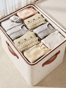1PC Tianshan Linen Zipper Box Quilt Storage Box, Household Fabric Storage Box Large Storage Box Bedroom Zipper Storage Box Clothes Storage Box With Lid - Beige - View 2
