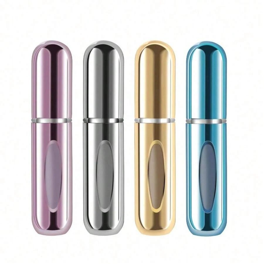 4-Piece Travel Perfume Atomizer Set - 5ml Refillable Leakproof Spray Bottles With Ultra Fine Mist, TSA-Approved Portable Scent Dispenser For Handbag, Gym, Office & Vacation, Silver - 粉紅色,金色,藍色,銀色 - 查看 1