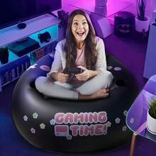 Sofá con portavasos y bolsillos laterales, silla de juego para gamer, silla de juego inflable de estilo negro, sofá inflable - Multicolor - Ver 6