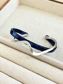 1 件别致简约小众个性化波浪蓝色树脂奢华高端多功能手镯，男女通用，适合女性日常和节日场合