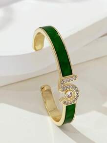 1 pulseira de cobre banhada a ouro 14k elegante e luxuosa com pedras de zircônia, joia feminina para presente