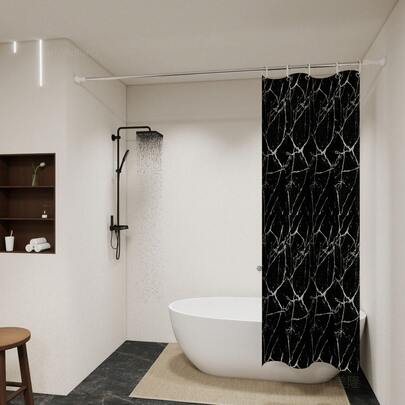 Premium Black Marble Pattern Shower Curtain, Luxurious Style, Easy To Clean , Water-Resistant, Opaque, Suitable For Bathroom, Hotels, Homes, Schools, Various Sizes, Adjustable With Hooks Bathroom Decor