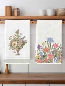 2Pcs Blue Floral Bohemian Floral Dragonfly Tulip Vase Spring Farmhouse Summer Floral Navy And Cream Striped Bow Chinoiserie Print Vase Pattern Kitchen Towels Farmhouse Dish Towels Kitchen Dish Hand Tea Towels Kitchen Drying Dish Towels For Kitchen Dining Room Table - White - View 1