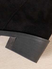 尖头时尚高帮豹纹女靴，春季鞋履，春季/复活节过膝高跟靴，弹性，黑色，保暖内衬，秋冬高筒靴，适合搭配紧身裤，时尚尖头百褶高跟靴，时尚中筒百褶粗跟过膝女靴 - 黑色 - 查看 7