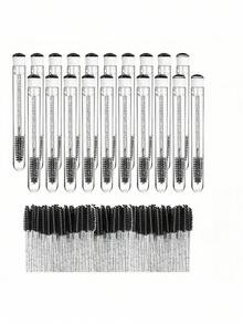 50支睫毛刷管装一次性睫毛膏刷管可重复使用睫毛刷防尘清洁收纳管，眉刷，眼影刷，刷子 - 黑色 - 查看 3