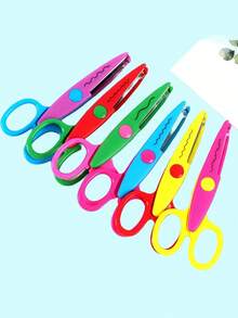 6/12 Pcs/Set Craft Scissors With Decorative Edges, ABS Resin Scrapbooking Scissors, 6 Patterns, Smooth Cutting, Fun And Colorful,School Supplies,Back To School