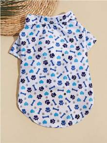 1pc Lightweight Polyester Hawaiian Style Hooded Shirt, Suitable For Small Breed Teddy Bears All Year Round