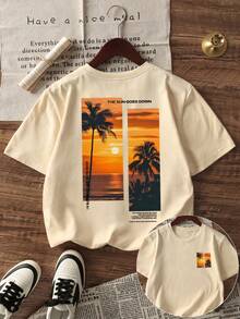 1pc Boys Casual Printed Crew Neck Short Sleeve T-Shirt, Summer Student Youth Clothing - Colorful T-Shirt Brings Joy And Happiness To Every Child! - Apricot - View 4