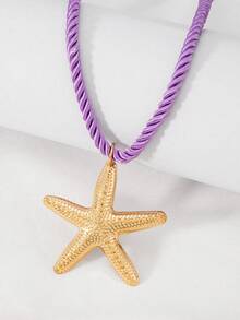 1 pieza Collar con colgante de estrella de mar de cuerda colorida estilo bohemio, adecuado para la playa y vacaciones - Collar halter con colgante de estrella de mar - Ver 5