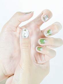 Full Wrap Nail Polish Stickers 1 Sheets Set Summer Nail Art Wraps Self-Adhesive Nail Polish Stickers Waterproof Long-Lasting Fashionable Gel Nail Strips DIY - Lime Green - View 5