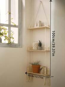 1 pieza Estante colgante decorativo tejido a mano de estilo bohemio para la pared, estante de almacenamiento montado en la pared