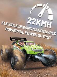 1pc 1:18 Scale 2WD RC All Terrain Remote Control Truck, 22km/H Top Speed, 2.4GHz, Suitable For Boys RC Off-Road Racing Car Toy, Durable PVC Shell, 2-Speed Control, With Color LED Lights & Rechargeable Battery, Ideal Gift For Children & Beginners, For Halloween, Christmas - Multicolor - View 7