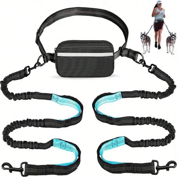 Adjustable Hands-Free Dog Running Leash With Double Handles And Elastic Retractable Rope For Large And Medium Dogs - Perfect For Running, Jogging, And Walking With Your Pet