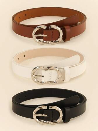 3pcs Double Buckle Waist Belt, Fashion Versatile For Dresses, Jeans, Casual Daily Use, Minimalist Design Fall, Autumn, Halloween