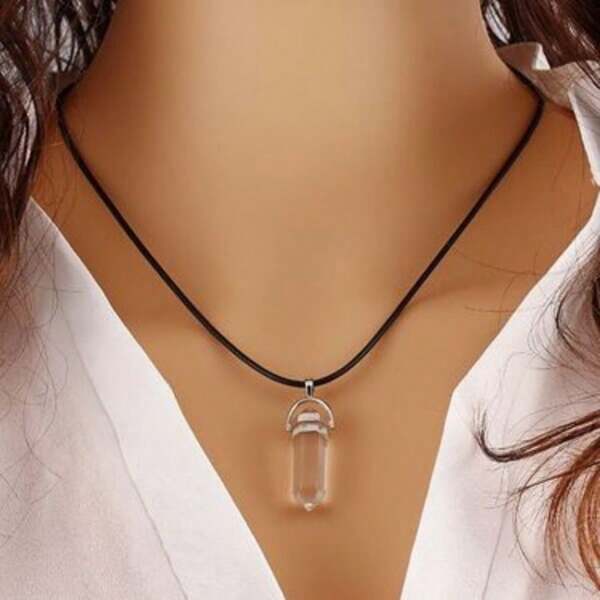 Hexagon Bullet Shape, Natural Stone, Pendant, Necklace, Amethyst, Rock Crystal, Pink Quartz, Tiger Eye