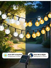 1 pièce Guirlande lumineuse solaire cristalline pour l'extérieur, 100/50/20 LED, 8 modes d'éclairage, étanche IP65, décoration extérieure, convient pour les jardins, les cours, les terrasses, les mariages, les fêtes, Noël, Halloween, la Saint-Valentin et autres guirlandes décoratives (lumière chaude, lumière blanche, lumière colorée, lumière violette)