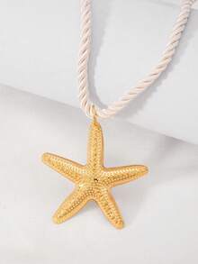 1 pieza Collar con colgante de estrella de mar de cuerda colorida estilo bohemio, adecuado para la playa y vacaciones - Collar halter con colgante de estrella de mar - Ver 4