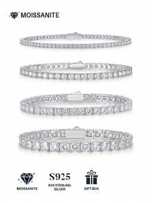 1 件莫桑石网球手链 925 银女士网球手链嘻哈个性化网球手链奢华时尚情人节母亲节结婚周年生日礼物，日常佩戴