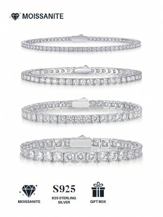 1 st Moissanit Tennisarmband 925 Silver Dam Tennisarmband Hiphop Personligt Tennisarmband Lyxigt Mode Alla hjärtans dag Mors dag Bröllopsdag Födelsedagspresent, Vardagskläder