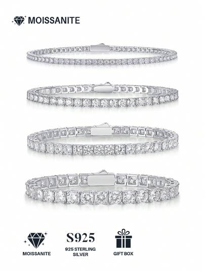 1 件莫桑石网球手链 925 银女士网球手链嘻哈个性化网球手链奢华时尚情人节母亲节结婚周年生日礼物，日常佩戴