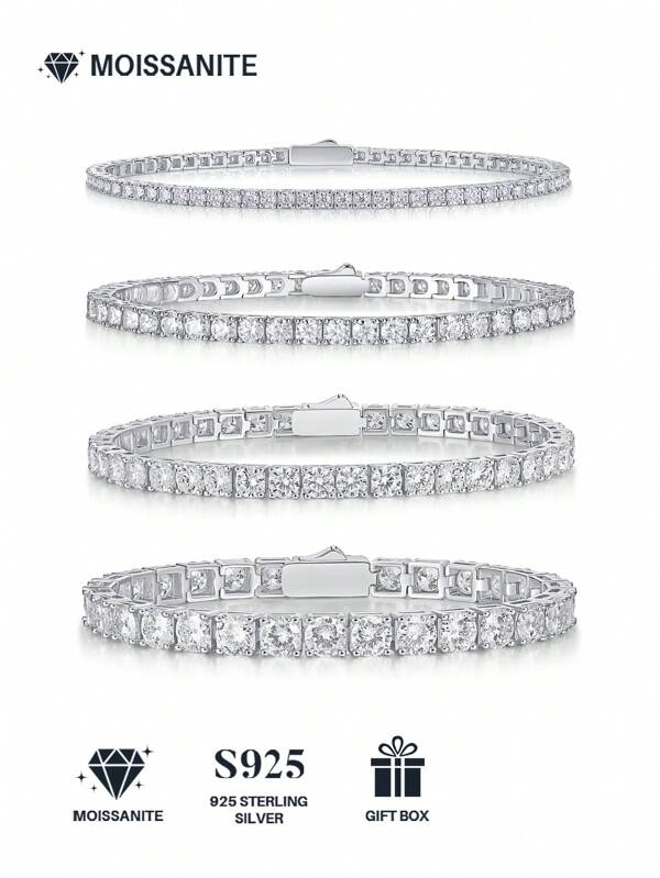 1 Stück Moissanit Tennis Armband 925 Silber Damen Tennis Armband Hip Hop personalisiertes Tennis Armband Luxus Mode Valentinstag Muttertag Hochzeitstag Geburtstag Geschenk, Alltagskleidung