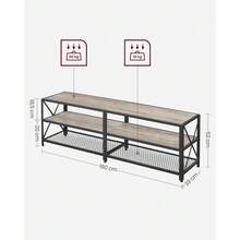 Mueble de TV, Mesa de TV para Televisores de hasta 70 Pulgadas, Ancho 160 cm, Marco de Acero, con Estantes, para Salón, Dormitorio, Marrón Rústico y Negro MLTV095B01 - Greige + Negro - Ver 4