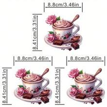 1 件/2 件/3 件花卉热巧克力杯印花转印贴纸 - 粉红玫瑰和金色装饰，可水洗熨烫补丁，适用于 T 恤、牛仔裤、夹克、帽子 - 耐用塑料材质，图案奢华，色彩鲜艳 - 彩色 - 查看 3