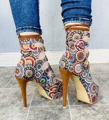 Zapatilla de tacón de aguja moda sexy mandalas - Camel - Ver 2