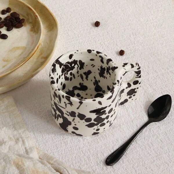 1 taza de cerámica con lunares en blanco y negro, taza de café, taza de leche elegante para parejas, taza de desayuno de alta calidad para el hogar, de vuelta a la escuela, adecuada como regalo para amigos, Día de San Valentín, Día de la Madre, regalos de Navidad, botella de agua, adecuada para interiores, exteriores, camping.