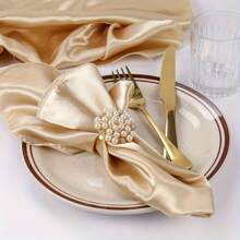 3 piezas Anillos para servilletas con flor de perla, Portaservilletas dorados, Soportes elegantes para servilletas con cristal, Adecuados para bodas, cumpleaños, Navidad, Acción de Gracias, decoración de mesa festiva