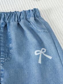 2件套青少年女孩休闲蝴蝶印花短袖T恤和直筒裤套装