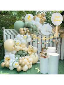 50pcs Baby Shower Balloon Set, Baby Shower Decoration Supplies Including Matte White Balloons, "Oh Baby" Print Balloons, Gold Metallic Balloons, Gold Glitter Balloons, Heart Balloons, 3pcs Paper Flowers, Gold "Baby Shower" Banner, Paper Tassels, Mommy-To-Be Sash, "Oh Baby" Cake Toppers - Green - View 5