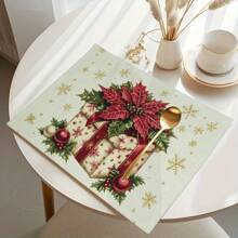 Juego de 4/6 Manteles individuales decorativos de lino estampados con motivos navideños de árboles de Navidad y muñecos de nieve adorables, aptos para mesas de comedor, decoraciones multifuncionales para festivales de primavera, verano, otoño e invierno, de estilo moderno, lavables, resistentes al calor y a las manchas, para decoración de habitaciones, manteles, posavasos, manteles de mesa de cocina, decoración de fiestas, decoración del hogar, regalos navideños ideales
