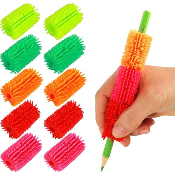 10 Stücke Buntstifte mit Griffhilfen, ergonomisches Design mit weichem Griff für Erwachsene & Studenten zum Schreiben, Zeichnen, Malen, universelle Schreibhilfe für Rechts- und Linkshänder, für Schulbedarf, Rückkehr zur Schule