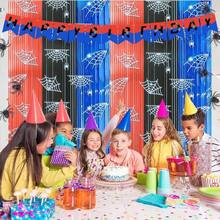 Spider Web Birthday Decorations 3 Pack - Spider Party Supplies 3.3x6.6ft With Pre-Strung Banner - Tinsel Foil Fringe Curtain Backdrop, Spidey Birthday Decorations With Red Blue Black Streamers For Boy - Mạng nhện - Xem 7