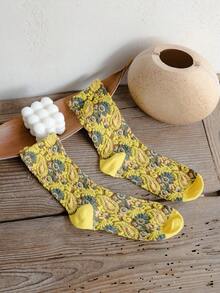 1双女士秋冬3D压花佩斯利复古风格袜子