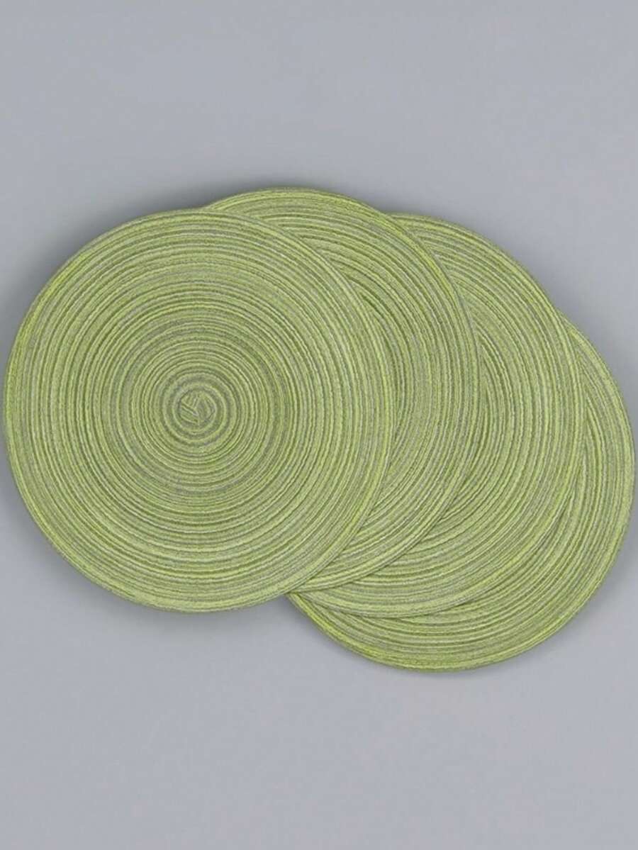 4pcs/6pcs/8pcs/11.8" Round Woven Placemat Set, Washable Kitchen Table Mat, Suitable For Family Gathering, Wedding, Party - Green - View 1