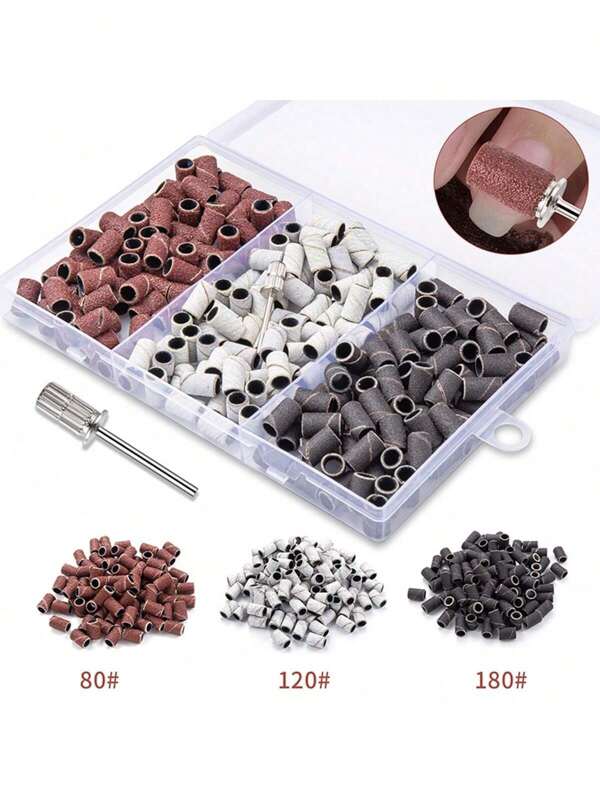 Nail Sanding Band Set, Coarse & Fine Grit, 4 Colors, Efile Sand For Smooth Polished Nails, With Color Coded Rings For Easy Identification, Nail Drill Bit Included