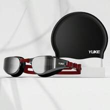 1 Set Occhialini da nuoto antifog ad alta definizione con design placcato, cuffia da nuoto in silicone, design a visione extra ampia, accessori da spiaggia, accessori per piscina